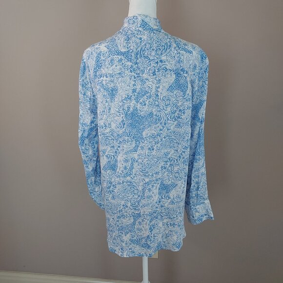 Zara Paisley Blue Button Down Long Sleeve Blouse Size Small - Picture 5 of 8